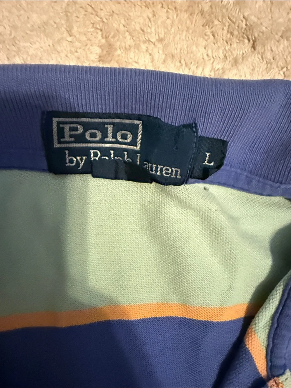 Polo by Ralph Lauren Blue & Mint Striped Polo with Orange Trim